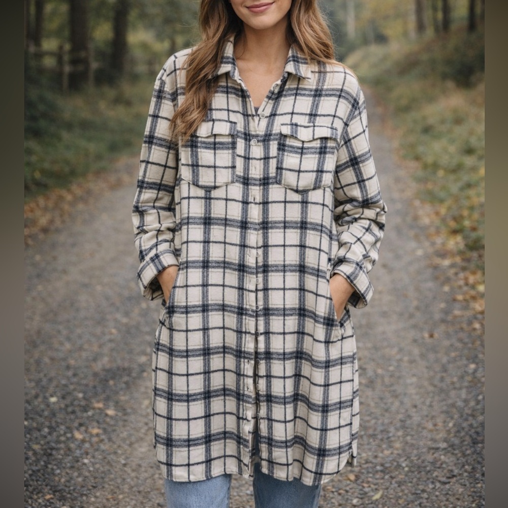 Plaid Long Sleeve Shirt Dress Sherpa Shacket size XL